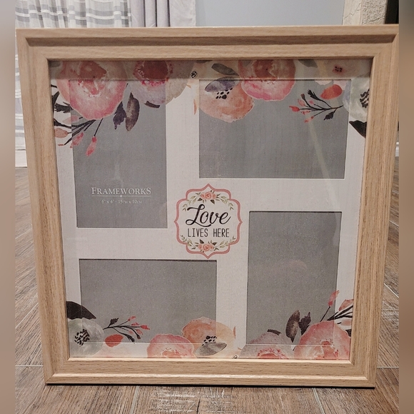 Floral decorative photo frame with natural wood border. - Picture 1 of 2